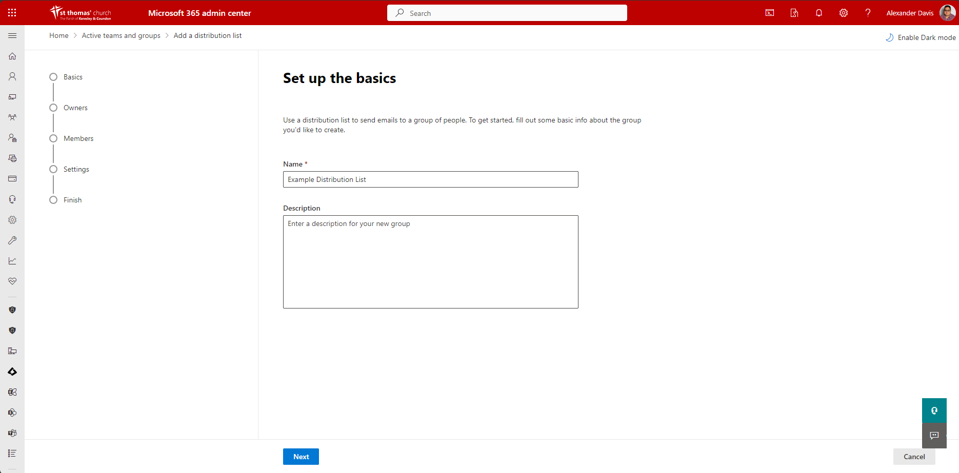 Add new Distribution List Name screen